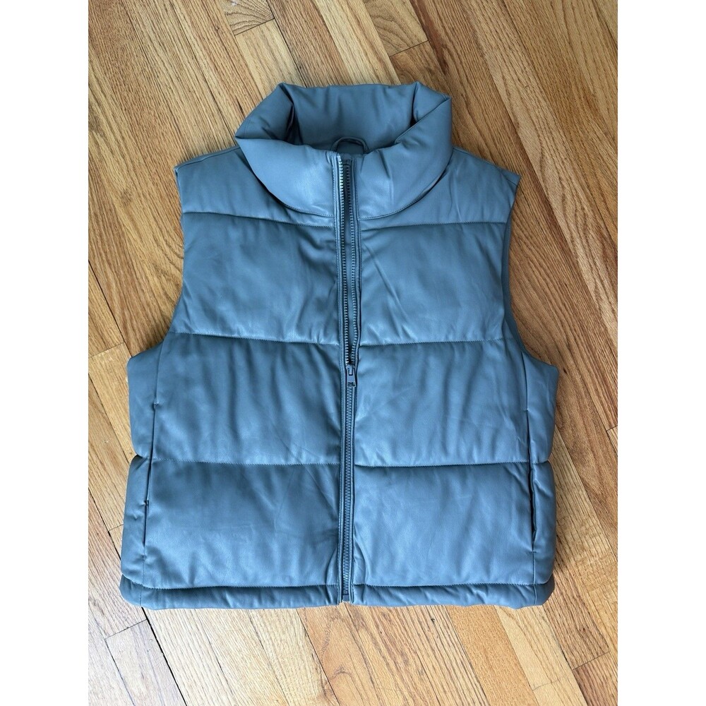 7 For All‎ Mankind Green Sleeveless M Zip Puffer Vest Jacket Warm leather like